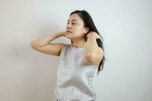 Portrait of a woman on white background, portrait of a person photo