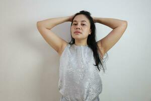 Portrait of a woman on white background, portrait of a person photo