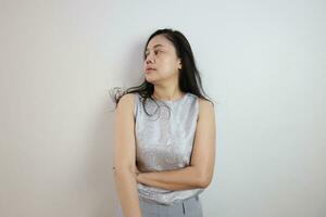 Portrait of a woman on white background, portrait of a person photo