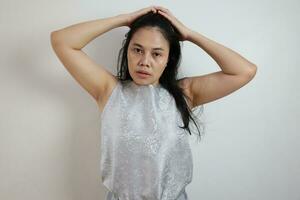 Portrait of a woman on white background, portrait of a person photo