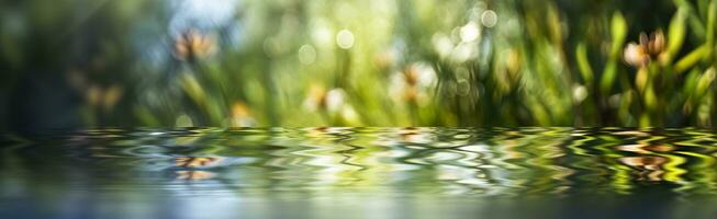 borroso imagen de natural antecedentes desde agua y plantas. generativo ai foto