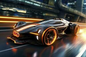 Fast Shutter Speed Creates Dynamic and Action Packed Image of Futuristic Car. AI Generative photo