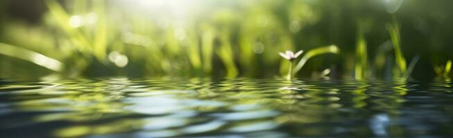 borroso imagen de natural antecedentes desde agua y plantas. generativo ai foto