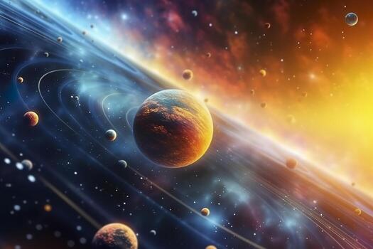 Our 3d Solar system with planets in orbits path. AI Generative photo