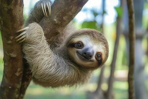 Baby Sloth in Tree in Costa Rica. Generative AI photo