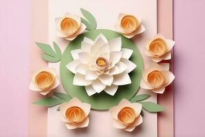 Lotus Flowers. A Shadow Box Paper Craft. Generative AI photo