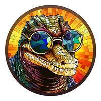 A Colorful Crocodile Stained Glass Vector Art Illustration Background Generative AI photo