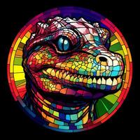 A Colorful Crocodile Stained Glass Vector Art Illustration Background Generative AI photo