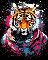 Action Tiger Gun Man Vector Art Illustration Background Generative AI photo