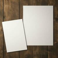 Blank White Paper Sheet on wooden table background. Generative AI photo