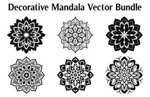 negro y blanco resumen circular modelo mándala, mandala línea dibujo diseño, ornamental mandala con floral patrones, ornamental lujo mandala patrón, conjunto de vector boho mandala ilustración