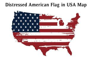 americano bandera en Estados Unidos mapa vector ilustración aislado en blanco fondo, afligido americano bandera en Estados Unidos mapa vector