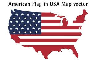 americano bandera en Estados Unidos mapa vector ilustración aislado en blanco fondo, afligido americano bandera en Estados Unidos mapa vector