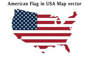 americano bandera en Estados Unidos mapa vector ilustración aislado en blanco fondo, afligido americano bandera en Estados Unidos mapa vector