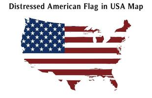 americano bandera en Estados Unidos mapa vector ilustración aislado en blanco fondo, afligido americano bandera en Estados Unidos mapa vector