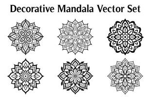 negro y blanco resumen circular modelo mándala, mandala línea dibujo diseño, ornamental mandala con floral patrones, ornamental lujo mandala patrón, conjunto de vector boho mandala ilustración