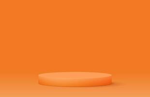 Orange podium realistic 3d design, Colorful rendering, Vector illustration