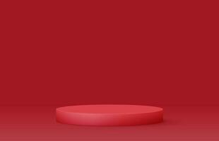 Red podium realistic 3d design, Colorful rendering, Vector illustration