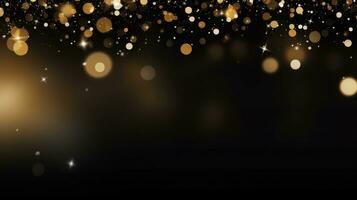 Celebrate the New Year with a Black and Gold Abstract Bokeh Background with copy space photo