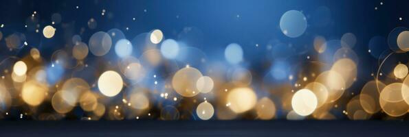 Celebrate the New Year with a Blue and Gold Abstract Bokeh Background with copy space photo