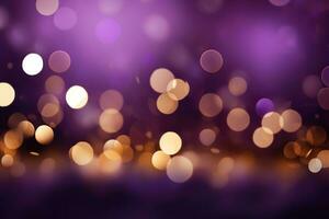 Celebrate the New Year with a violet and Gold Abstract Bokeh Background with copy space photo