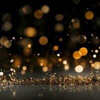 Celebrate the New Year with a Black and Gold Abstract Bokeh Background with copy space photo