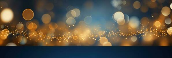 Celebrate the New Year with a Blue and Gold Abstract Bokeh Background with copy space photo