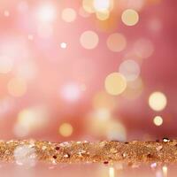 Celebrate the New Year with a Pink and Gold Abstract Bokeh Background with copy space photo