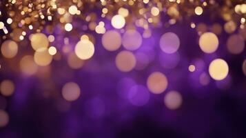 Celebrate the New Year with a violet and Gold Abstract Bokeh Background with copy space photo