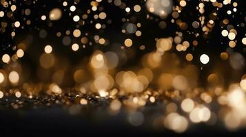 Celebrate the New Year with a Black and Gold Abstract Bokeh Background with copy space photo