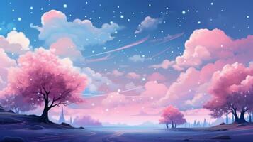 Blue and pink cloudy sky with white stars photo