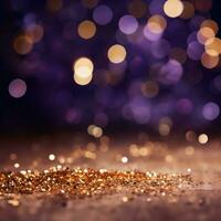 celebrar el nuevo año con un Violeta y oro resumen bokeh antecedentes con Copiar espacio foto