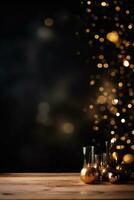 Celebrate the New Year with a Black and Gold Abstract Bokeh Background with copy space photo