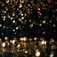 Celebrate the New Year with a Black and Gold Abstract Bokeh Background with copy space photo