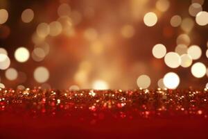 Celebrate the New Year with a Red and Gold Abstract Bokeh Background with copy space photo