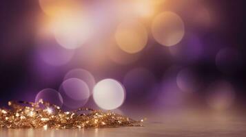 Celebrate the New Year with a violet and Gold Abstract Bokeh Background with copy space photo