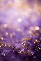 Celebrate the New Year with a violet and Gold Abstract Bokeh Background with copy space photo