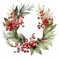 watercolor nice christmas thin wreath isolated photo