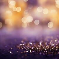 Celebrate the New Year with a violet and Gold Abstract Bokeh Background with copy space photo