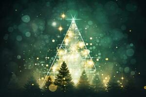 Navidad árbol con brillante luces en el bosque foto