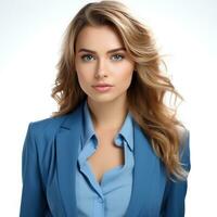 buautiful business woman in blue wear isolated photo