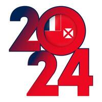Happy New Year 2024 banner with Wallis and Futuna flag inside. Vector illustration.