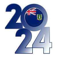 Happy New Year 2024 banner with Virgin Islands flag inside. Vector illustration.