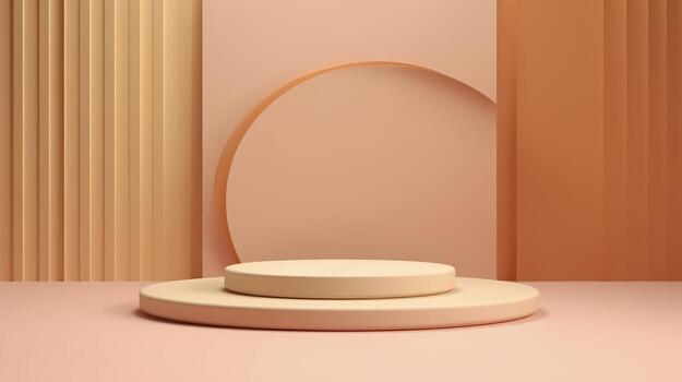 Podium with a parametric background. Stage showcase on pedestal display, 3d rendering. AI Generative photo