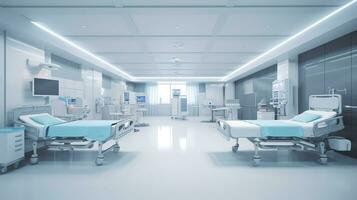 Healthcare Theme 3D Illustration of an Empty Emergency Room. AI Generative photo