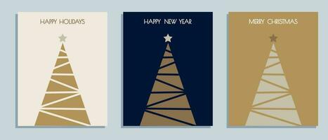 Set of Christmas cards with a simple geometric illustration of a Christmas tree. vector