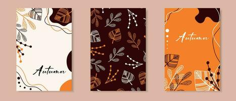 otoño. conjunto de resumen tarjetas con otoño antecedentes. vector