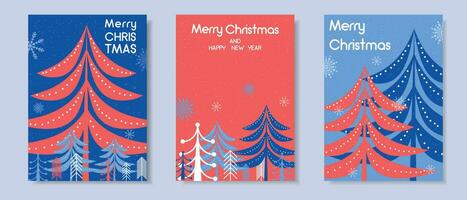 Happy Christmas and Happy New Year holiday cards with Christmas tree. vector