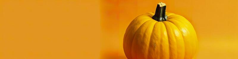 A pumpkin against a yellow background. Generative AI photo