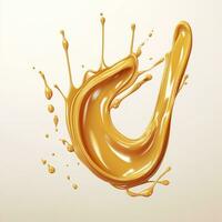 Caramel sauce, Liquid syrup splash, sugar candy caramel or melted toffee, 3d. Generative AI photo